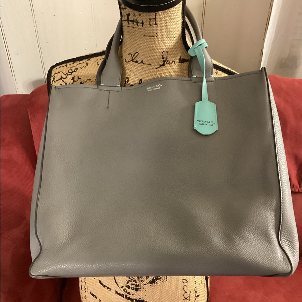 Tiffany & Co. Gray Leather Satchel with Tiffany Blue Tag